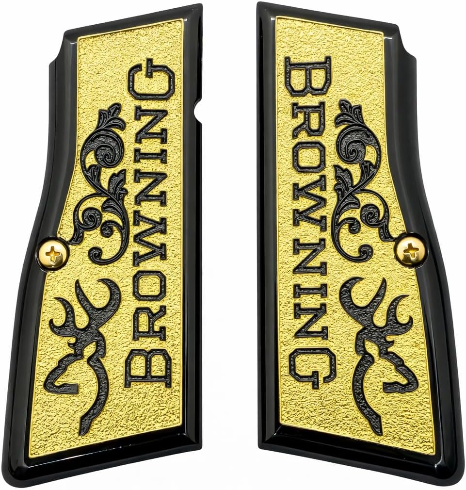 Hi Power Style Metal Grip Panel Set – Black and Gold Scroll Finish