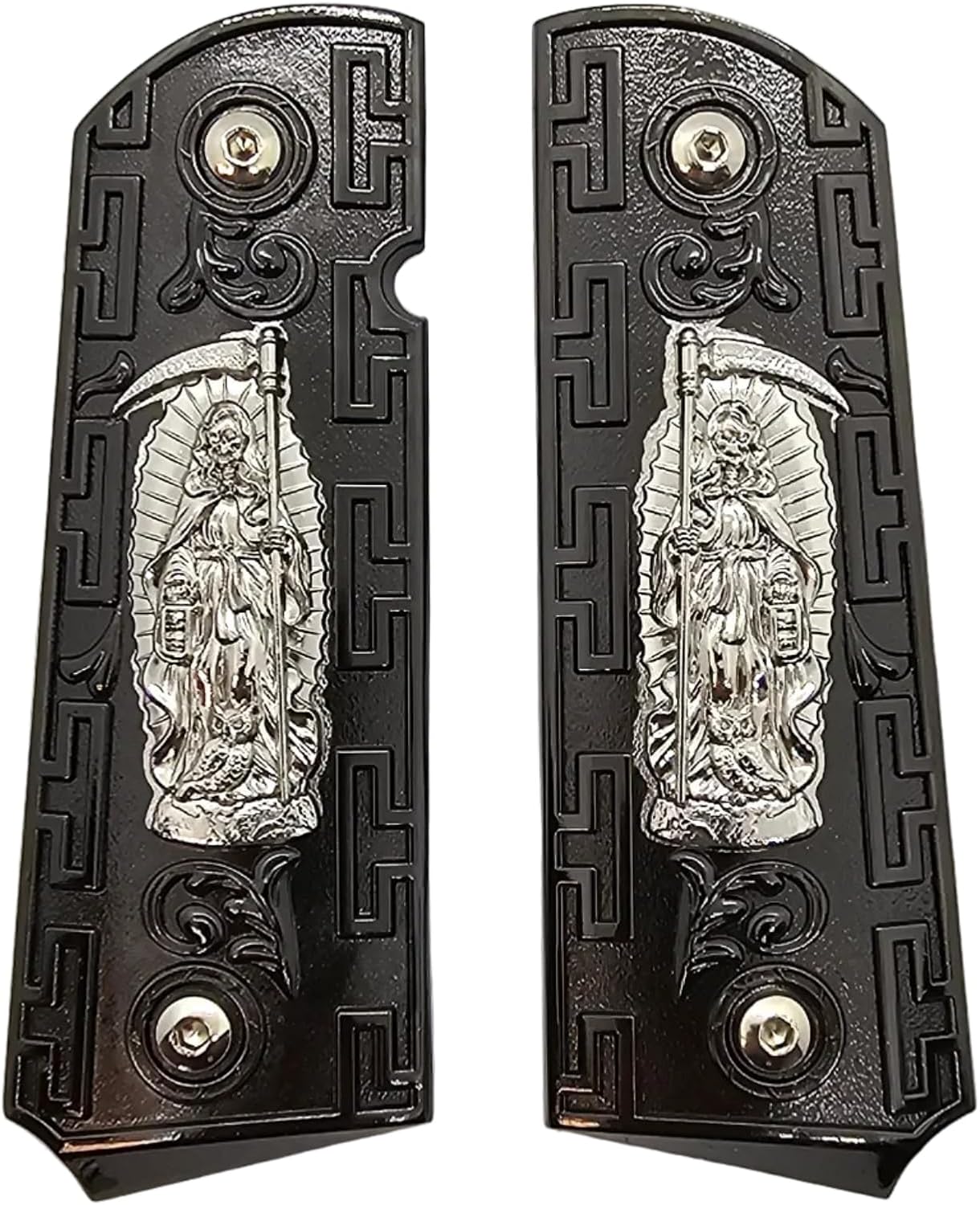 1911 Full Size Metal Grip Panel Set – Black Nickel Finish – Reaper Design