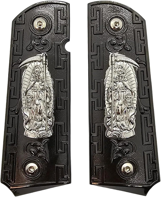 1911 Full Size Metal Grip Panel Set – Black Nickel Finish – Reaper Design