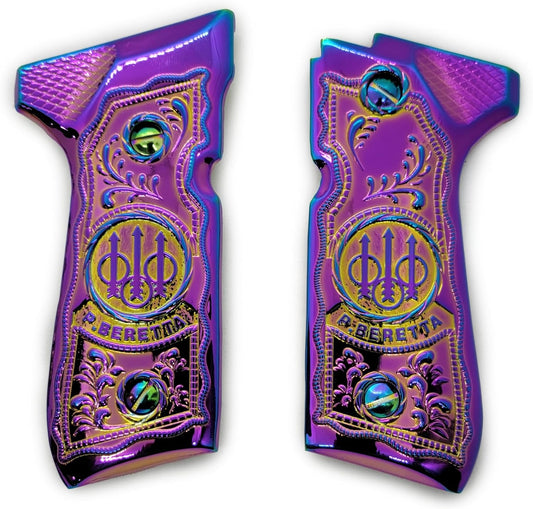 92 Series Full Size Metal Grip Panel Set – Titanium Scroll Finish