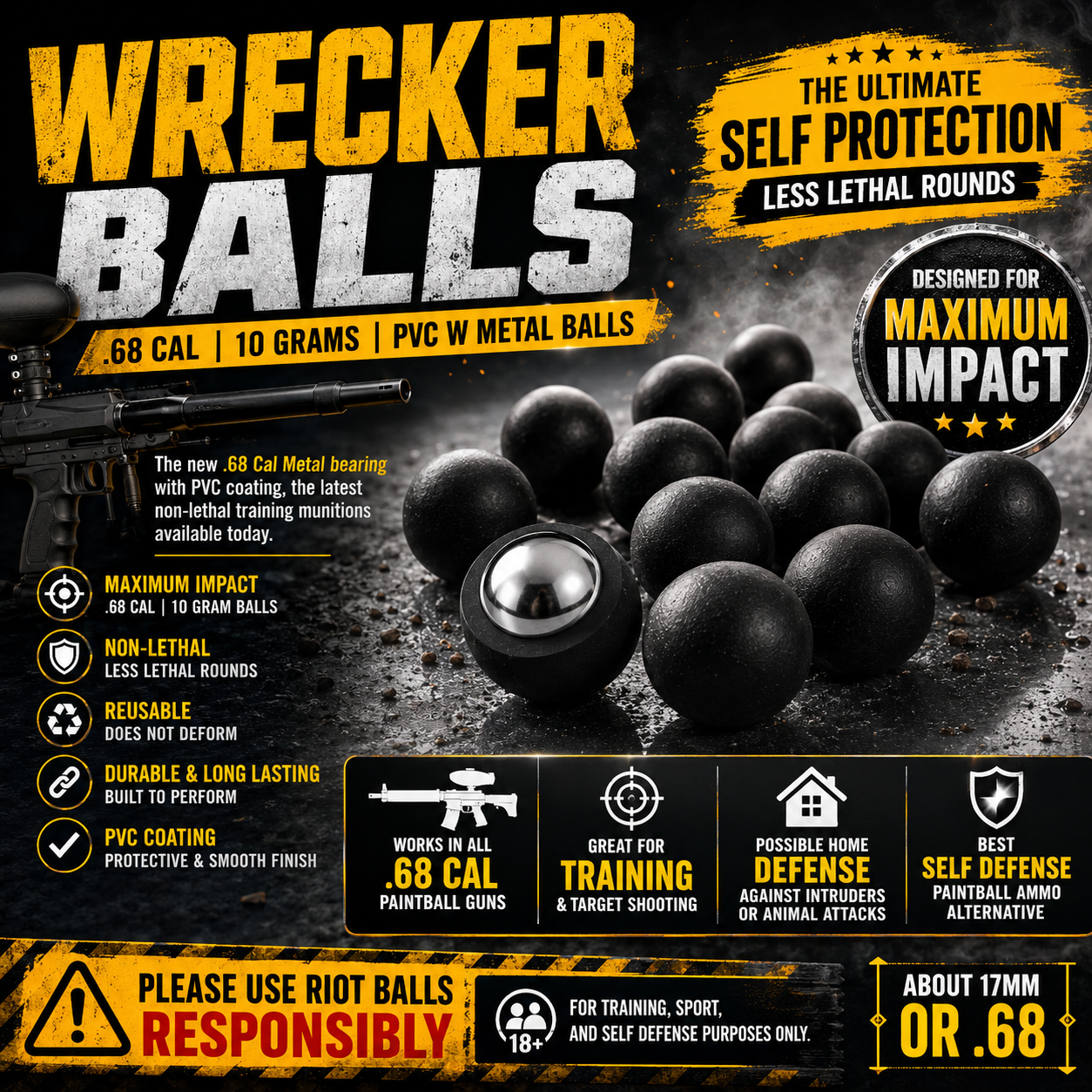 Wrecker Balls .68 Cal 10g PVC-Coated Metal Balls (25Pack)