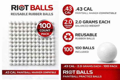 RIOT BALLS .43 Cal Reusable Training Balls – 2.0g Steel Core PVC Coated – 100 Pack Black White