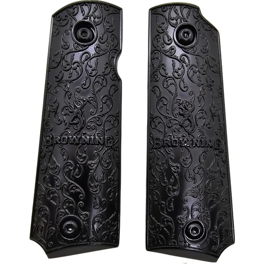 1911-22/1911-380 Replacement Metal Grip Panels – Black Finish with Engraved